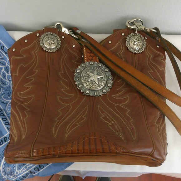 Justin Boot Purse Upcycled Leather Cowboy Boot Bucket Handbag - Picture 11 of 11